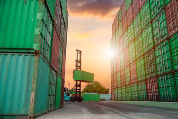 The logistics and transportation of Containers cargo shipping,loading by forklift truck business...