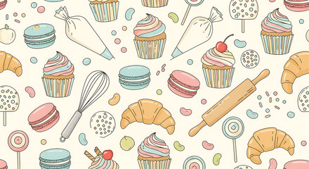 pastel flat illustration of pastry items