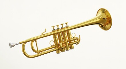Fototapeta premium Gleaming gold trumpet with silver mouthpiece on clean, white background