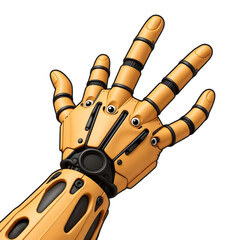 Robotic hand with articulated fingers isolated on transparent background