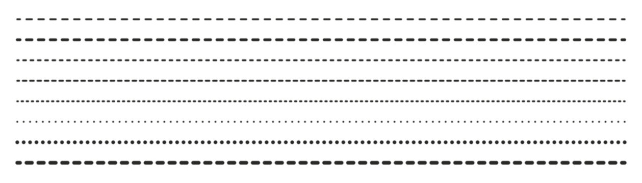 Different types of dashed line or dotted border divider set vector stock illustration eps 10