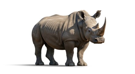Obraz premium Grey rhinoceros standing isolated on a white background, detailed skin