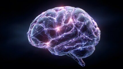 Illuminated neural network inside a human brain visualization.