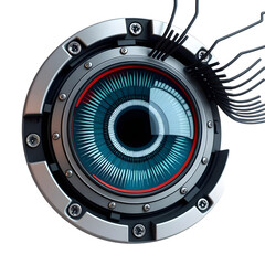 Futuristic mechanical eye with intricate details isolated on transparent background