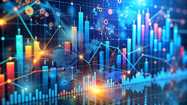 Financial chart with increasing trend line candlestick graph in stock market