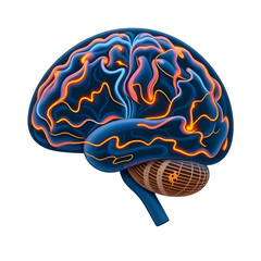 Abstract glowing neural network within a human brain isolated on transparent background