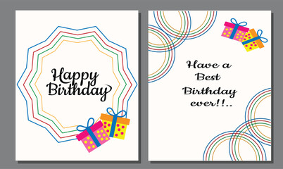 Happy Birthday Greeting Card Design | Colorful Gift Boxes and Circle Pattern | Creative Birthday Wishes Template | Celebration, Party Invitation, Festive Greeting Illustration