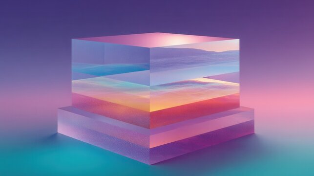 Telecom Evolution Concept: Sliced bandwidth layers stacked as transparent prisms in tech landscape
