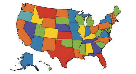 Colorful Map of the United States A Detailed Geographic Representation of all States in Vibrant Colors