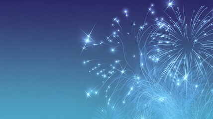 Obraz premium Abstract fireworks explosions blue gradient twinkling stars radiant light bursts