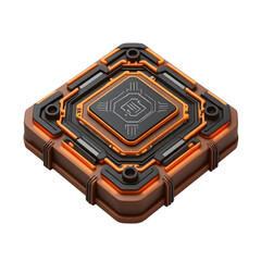 Sci fi futuristic technological device with glowing orange lights isolated on transparent background