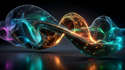 Abstract background, 3d wavy rainbow curve smooth line with neon gradient. Empty web banner with swirled colored ribbon shape with loop on black. Vector illustration EPS10 1920,1080