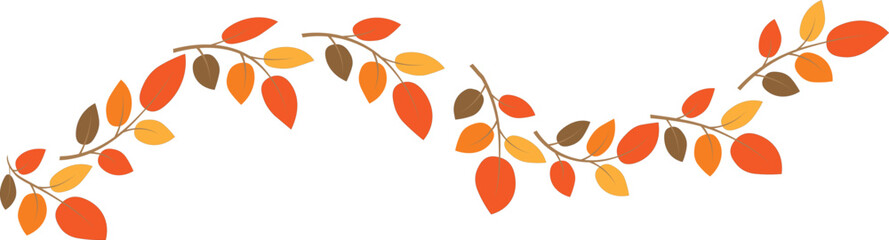 Autumn Branch with Colorful Leaves – Fall Foliage Clipart Design in Orange, Yellow, and Brown Tones for Seasonal Decoration, Invitation, Banner, or Thanksgiving Background Art