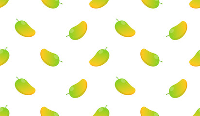 Vector seamless pattern with mango fruits. Summer tropical fruits on a white background.