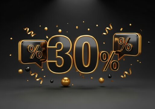 Luxurious 30 percent off sale with gold accents and confetti