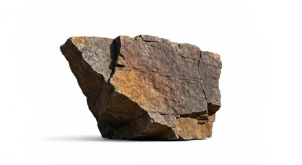 Fototapeta premium Rough, angular brown rock fragment on white