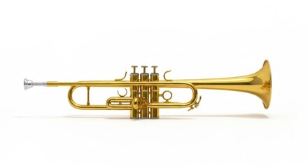 Obraz premium Shiny, golden trumpet with silver mouthpiece, laying on its side