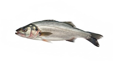 Fototapeta premium Silver fish with dark stripes, side view, isolated on white background