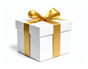 Obraz premium Elegant gift box with golden ribbon tied.