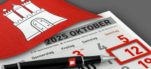 German calendar 2025  October 12  Hamburg and Flag