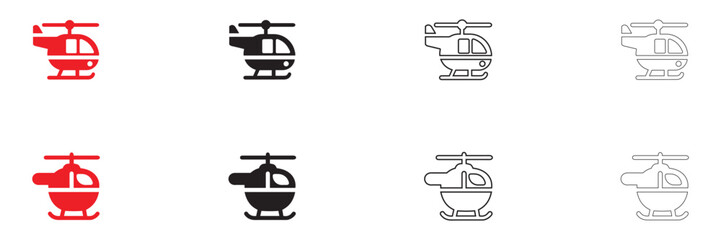 Helicopter icons symbol vector set, Aircraft helicopter vector, silhouette and line art collection