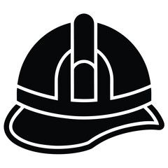 Black Safety Helmet Icon for Construction Work and Protection Gear