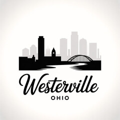 Naklejka premium ‎Westerville Ohio Skyline Silhouette — Historic College Town Vector Illustration