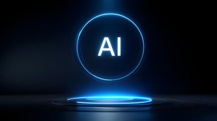 Glowing blue ring with white text abbreviation illuminates dark digital space