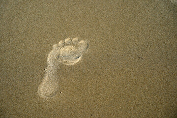 human footprint on sand beach