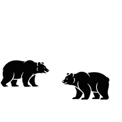 Fototapeta premium Black bear silhouette vector illustration with wild animals and nature symbols