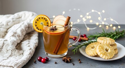 Cozy Spiced Apple Cider with Festive Cookies and Holiday Ambiance
