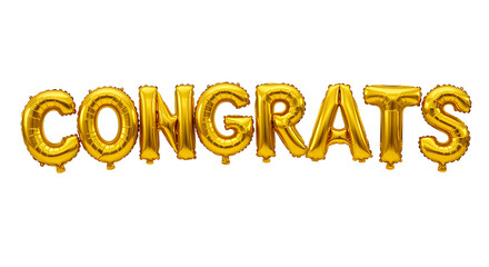 Golden congratulations balloons spelling out a celebratory message on black background.