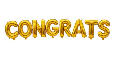 Golden congratulations balloons spelling out a celebratory message on black background.