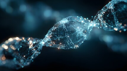 Glowing abstract molecular structure with light particles.