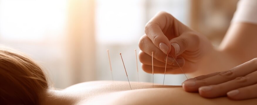 The Acupuncture Needles Being Inserted Into A Relaxed Patient's Back During A Therapy Session