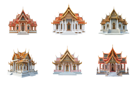 Collection of Temple isolate on transparent background