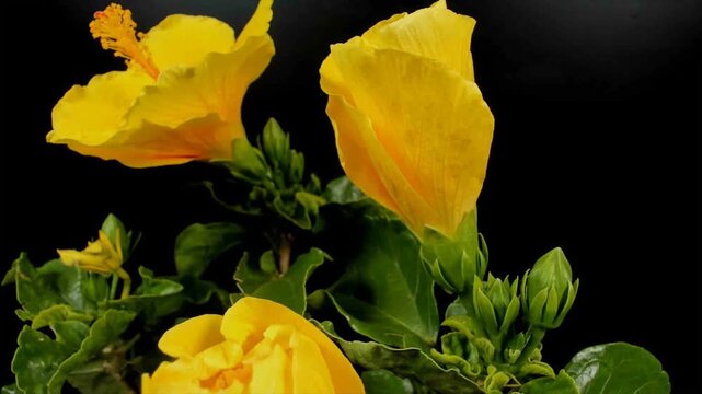 Fioritura rapida di un bell hibiscus giallo