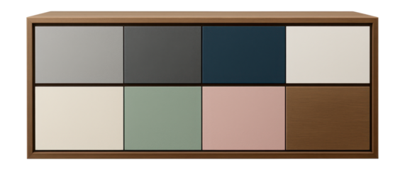 A customizable modular dresser with interchangeable drawer fronts for versatile family