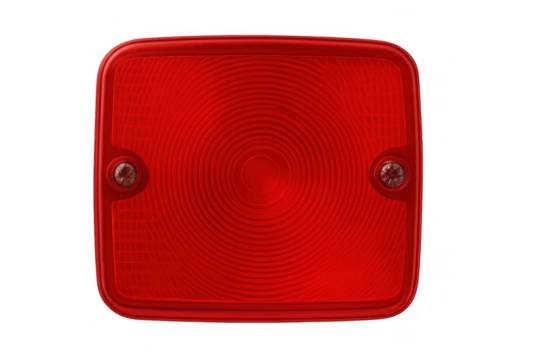 Red square vehicle reflector providing rear visibility and safety for cars, motorcycles, or trailers on transparent background