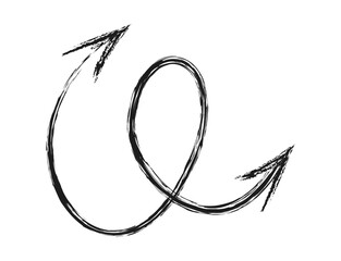 Hand drawn squiggly charcoal arrow. Crayon scribble line, swirl arrow. Doodle black marker or chalk drawing. Direction pointer. Perfect for infographics, presentations, banners