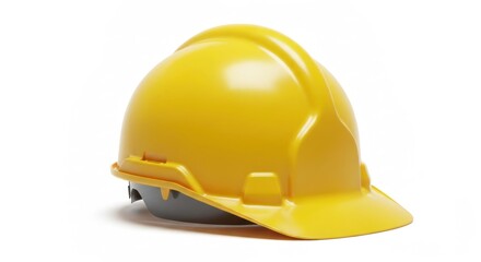Fototapeta premium Yellow hard hat casting a shadow, isolated on white backdrop
