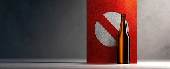 The Beer Bottle in Front of a No Alcohol Sign Casting a Shadow