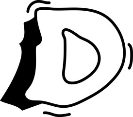 Handdrawn Black and White Doodle Letter D Alphabet Graphic