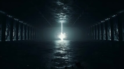 Abstract vertical light beam in dark interior - Powered by Adobe