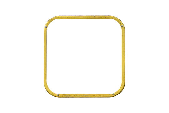 Old yellow metal frame from transport window is isolated.