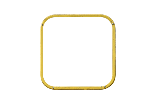 Old yellow metal frame from transport window is isolated.