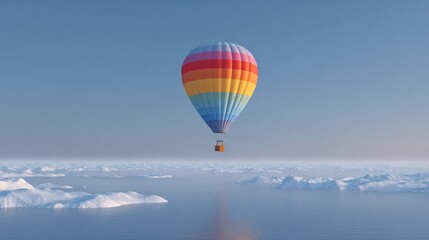 Fototapeta premium Hot air balloon adventure over frozen landscape icy sea aerial view tranquil environment nature exploration