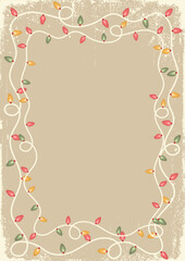 Christmas lights bulbs Frame vintage background for text or design. Vector Christmas illustration.