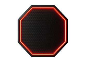 Stunning octagon frame with vibrant red neon glow isolated on transparent background