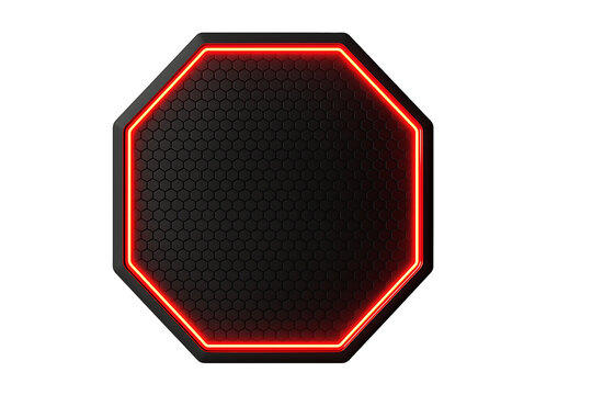 Stunning octagon frame with vibrant red neon glow isolated on transparent background